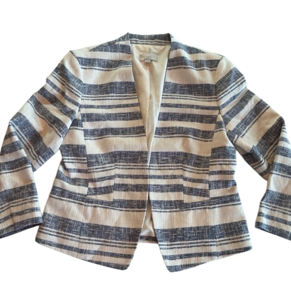 LOFT Blue and Cream Striped Blazer Size 6